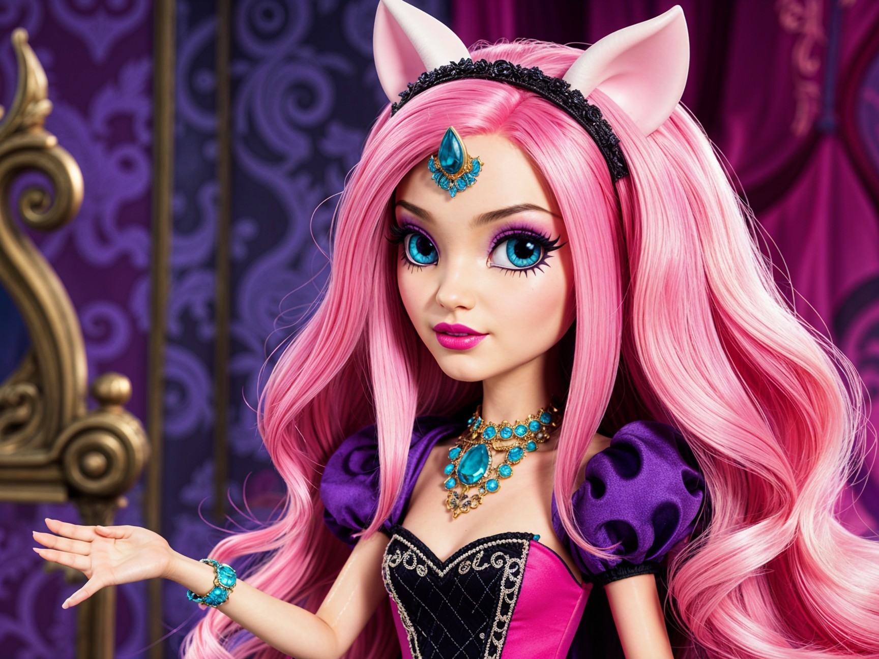 Vibrant Doll with Pink Hair and Regal Outfit