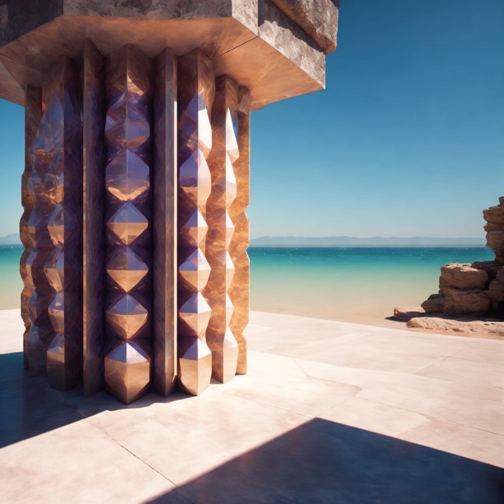 Architectural Column Overlooking Turquoise Sea and Sky