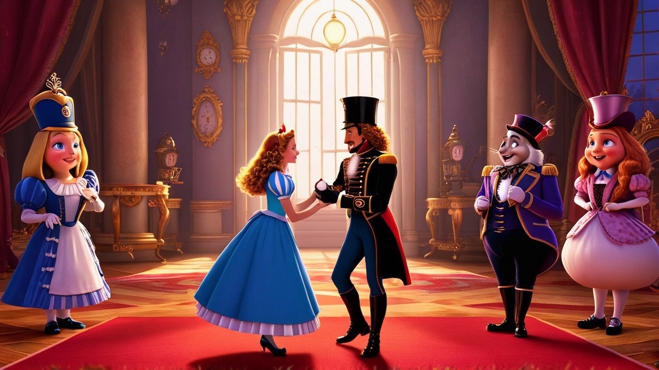 Whimsical Dance Scene in a Colorful Palace Room