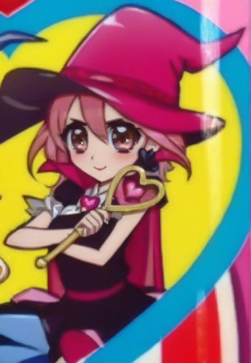 Cute anime character with pink hair and heart staff
