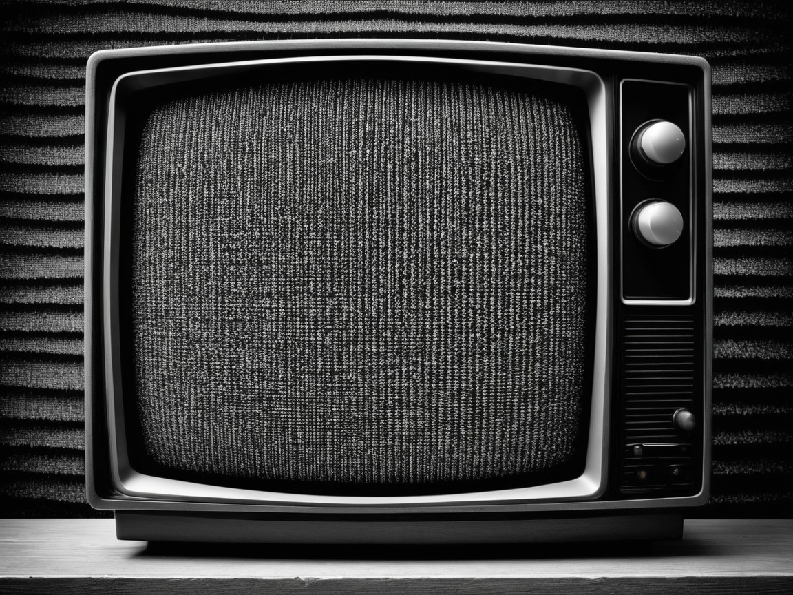 Vintage Black-and-White Television with Static Display