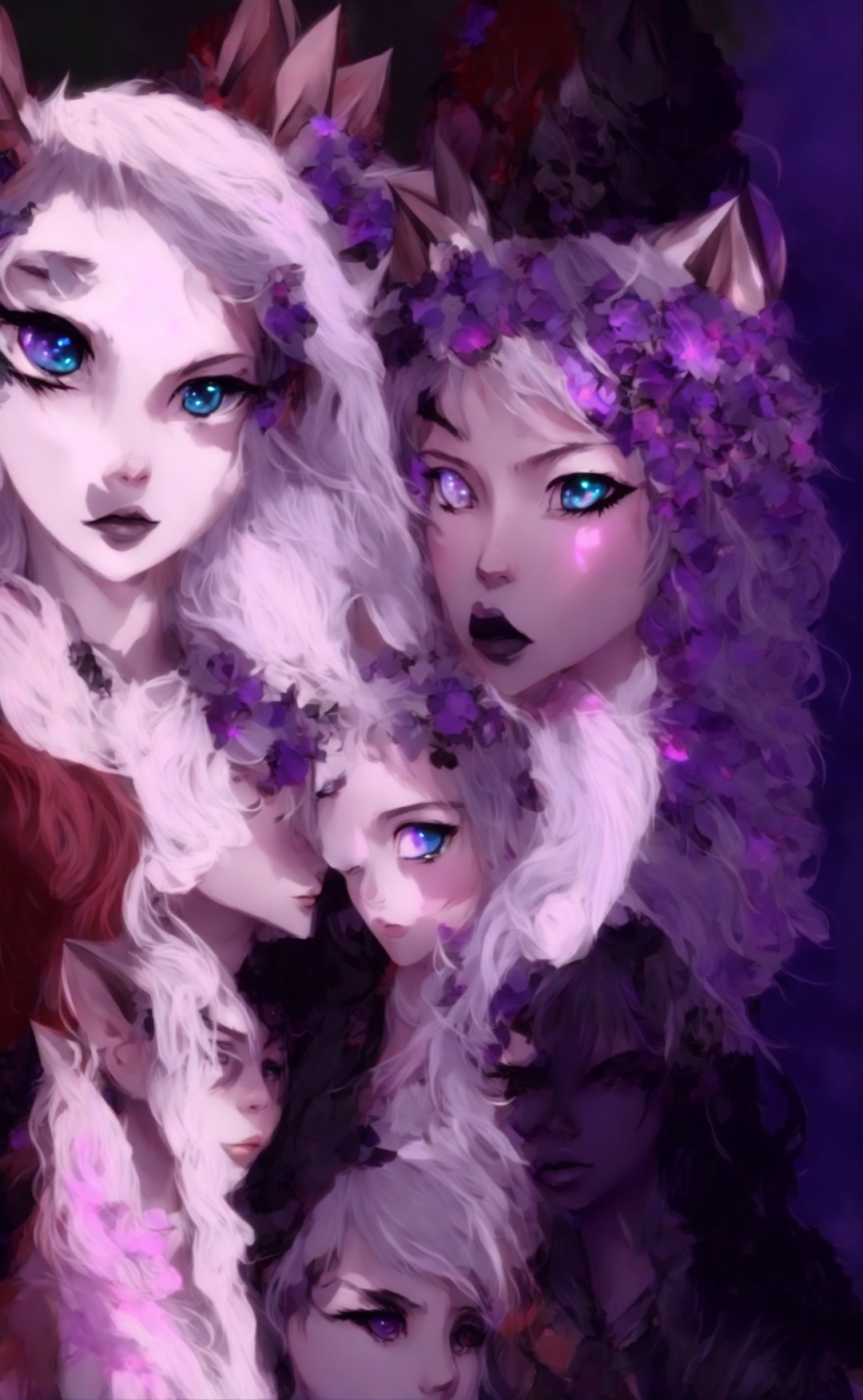 Surreal Artwork of Ethereal Figures with Blue Eyes