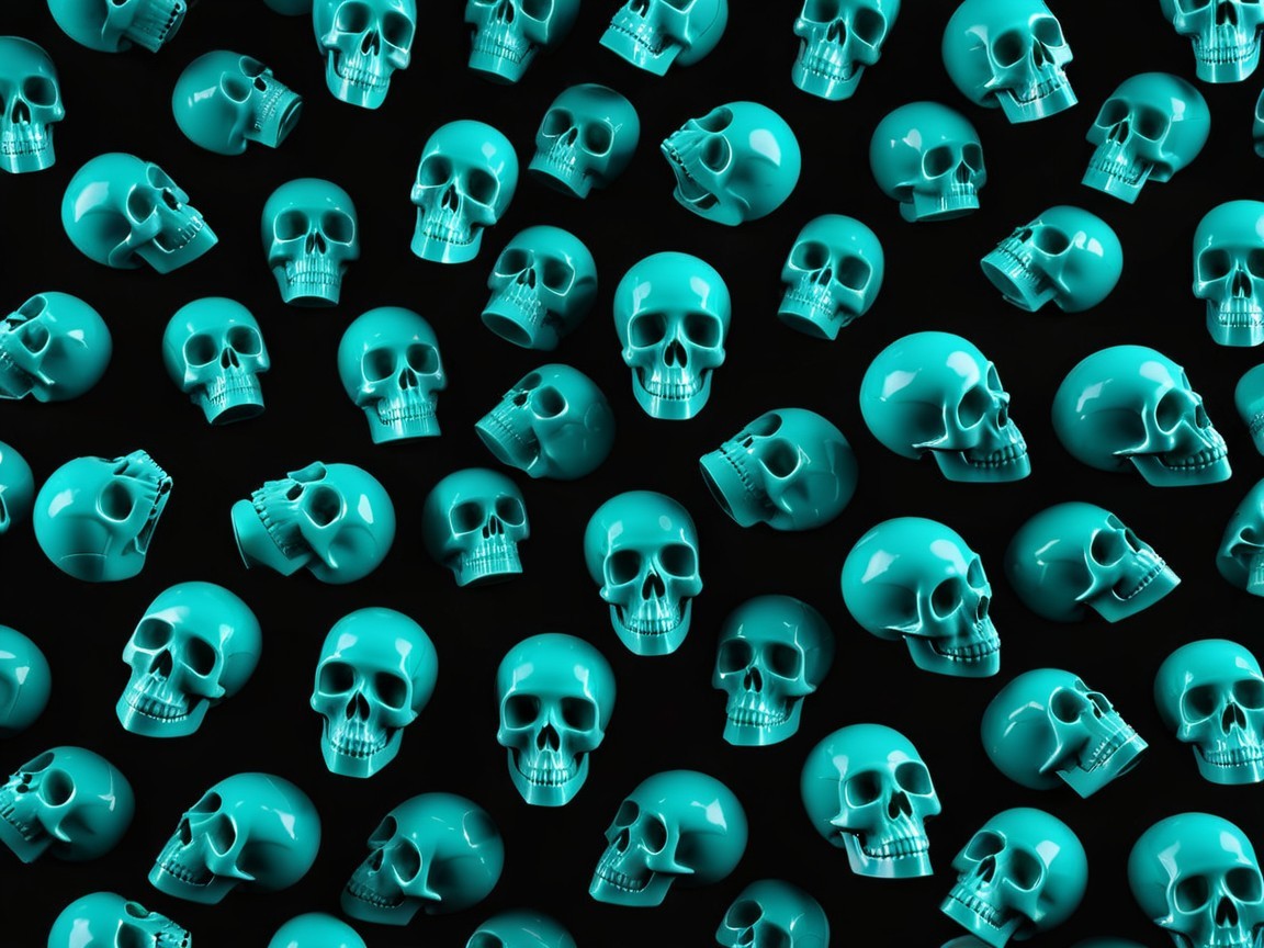 Turquoise Skulls Pattern on Black Background