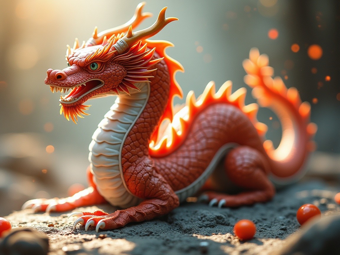 Detailed Model of a Vibrant Orange and Red Dragon