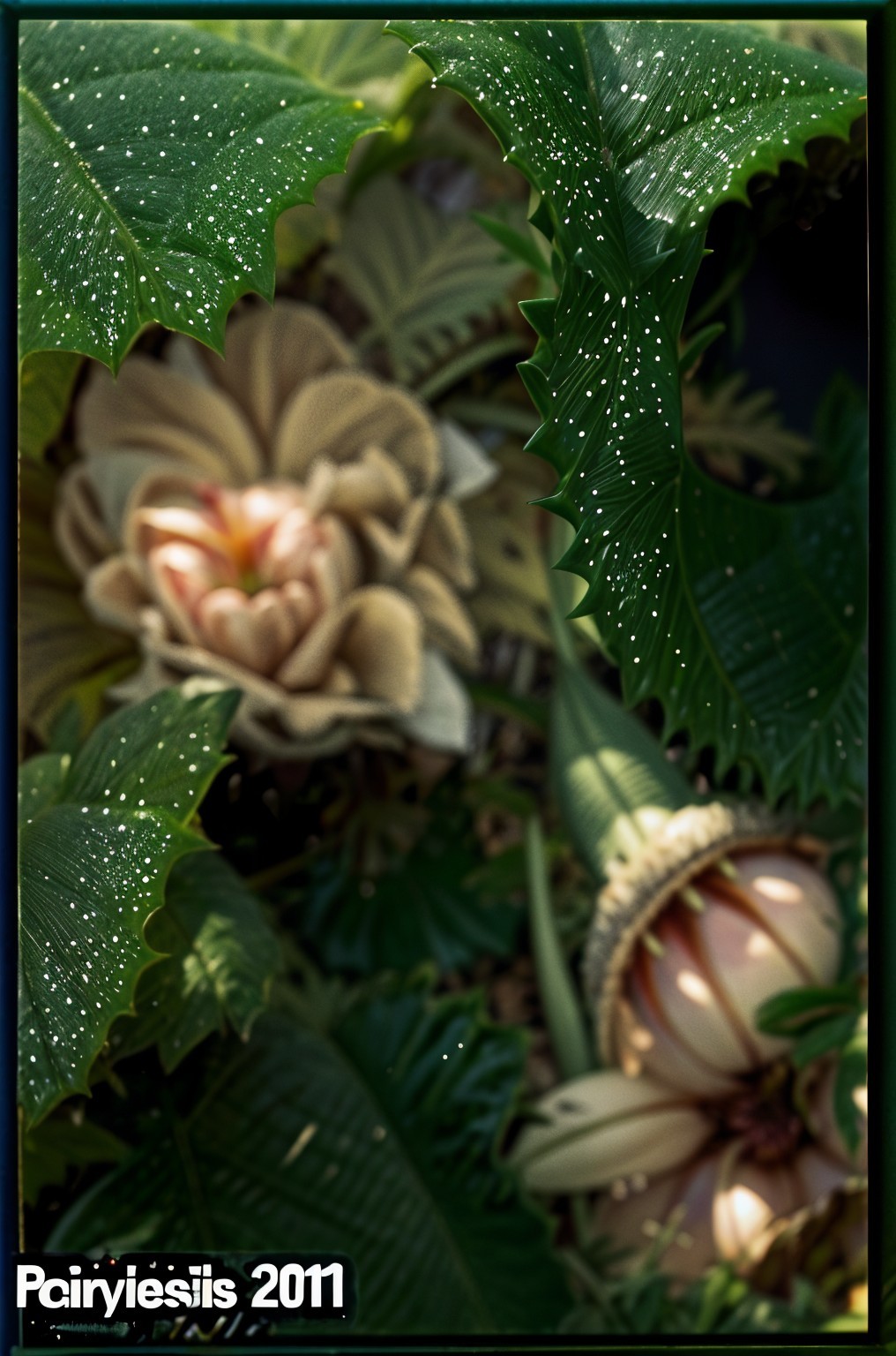 Tropical Foliage and Flowers Create Vibrant Scene