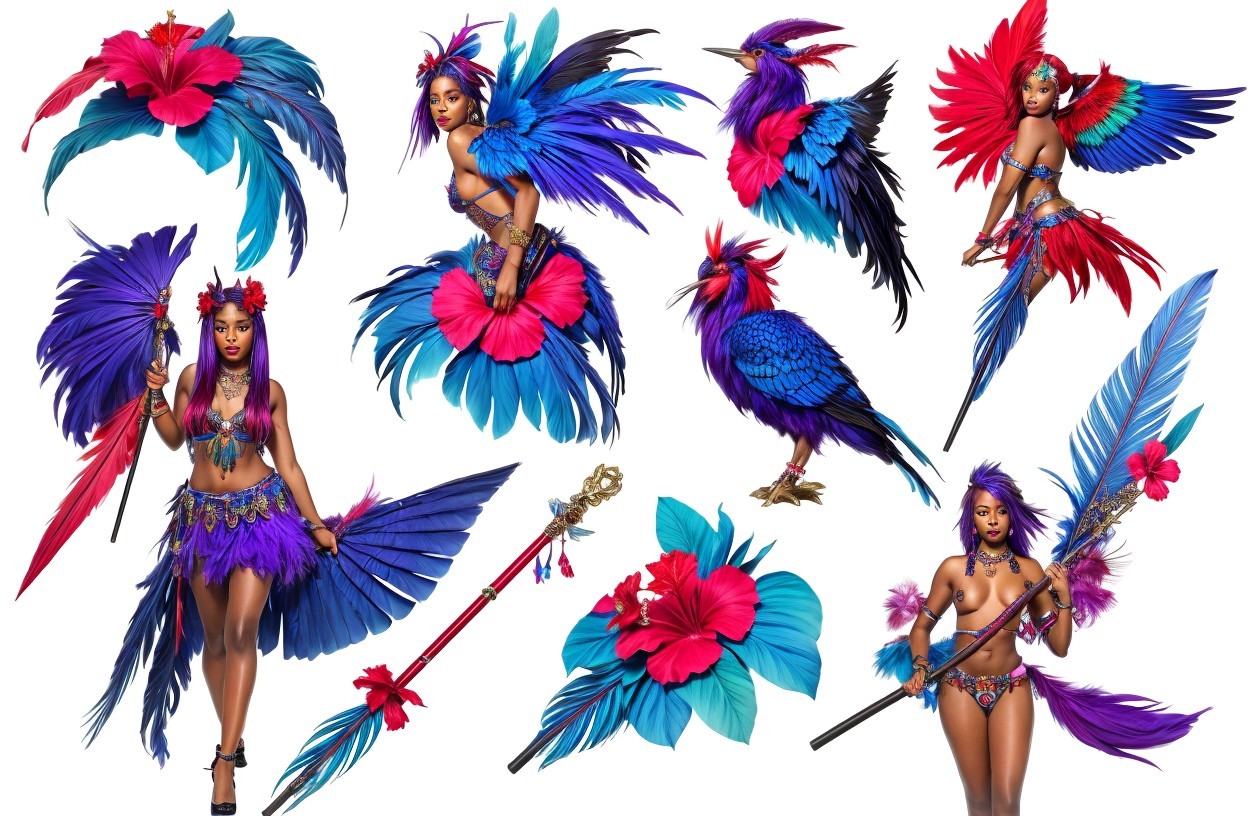 Vibrant Tropical-Inspired Designs with Female Figure
