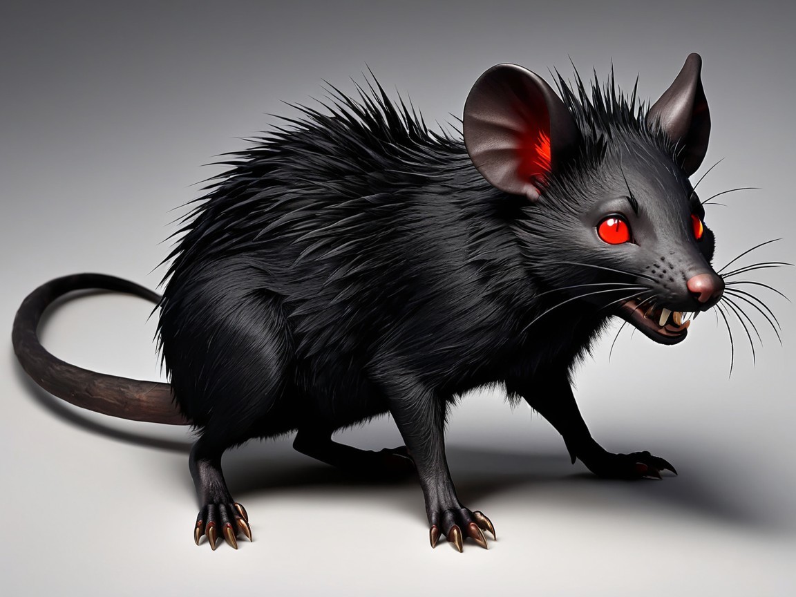 Fierce Anthropomorphic Mouse with Glossy Black Fur