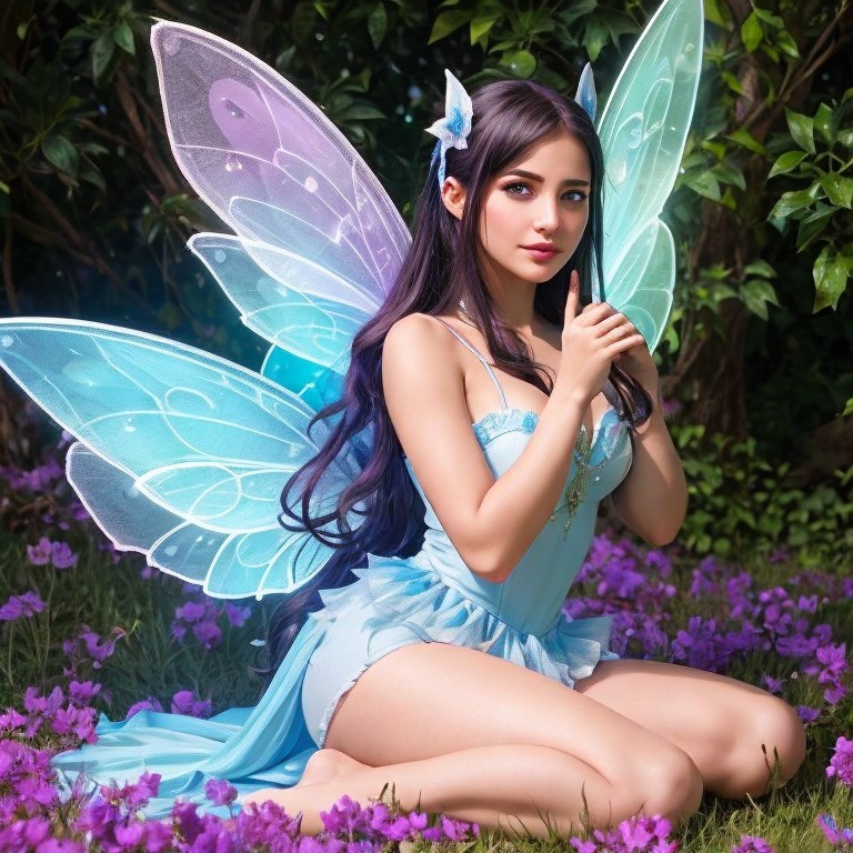 Whimsical Fairy Among Blooming Purple Flowers
