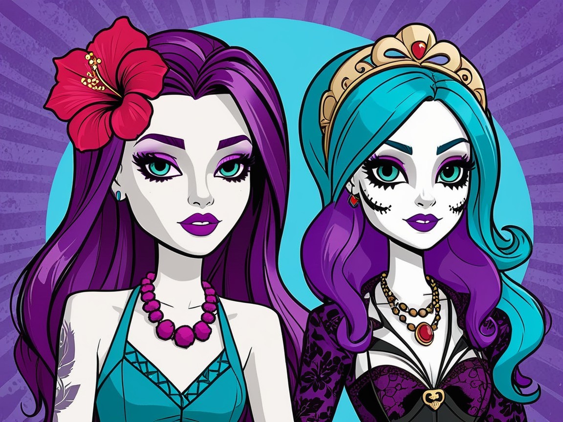 Gothic-Themed Characters with Stylish Outfits and Hair