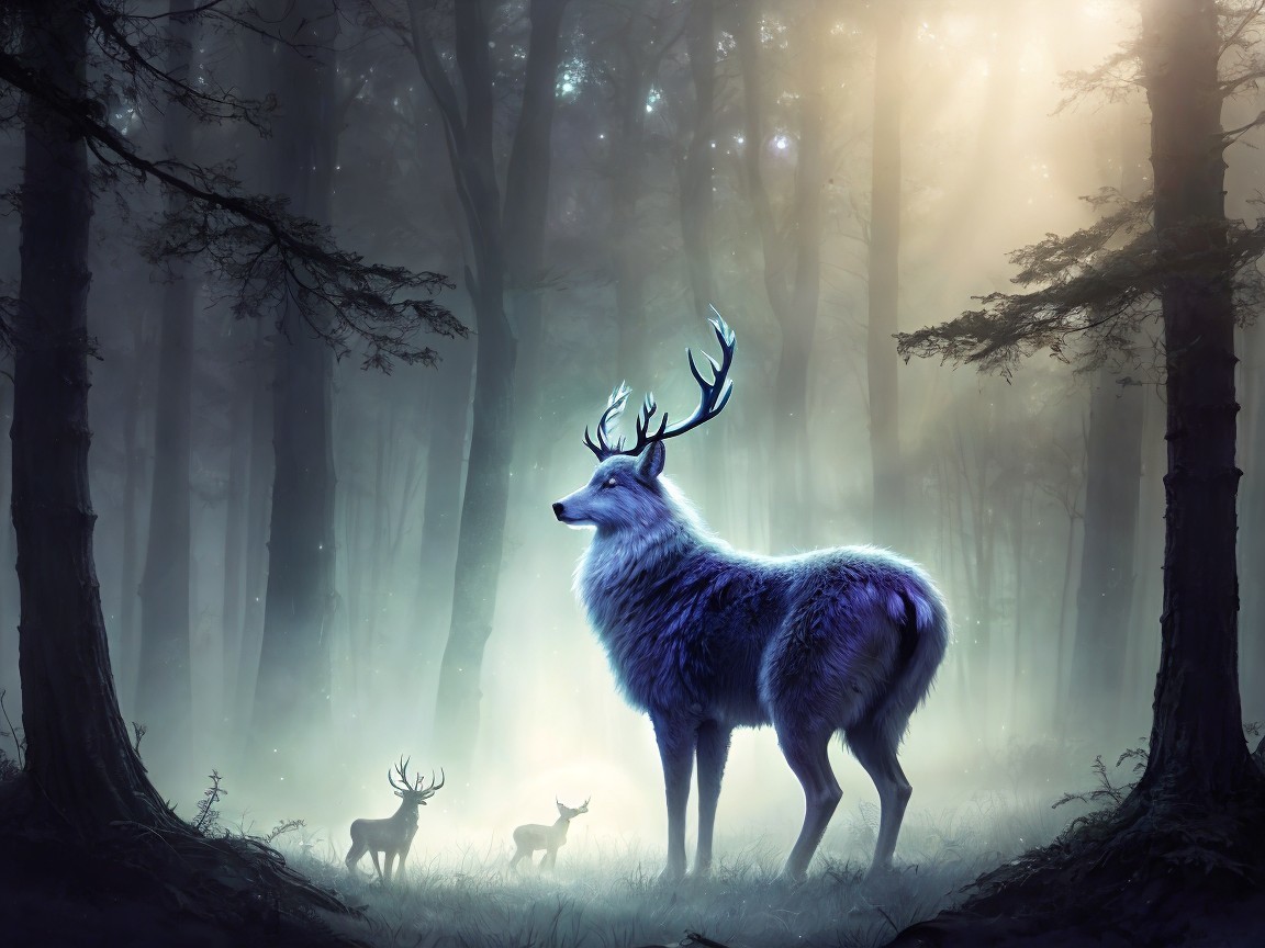 Mystical Creature in a Misty Forest Setting