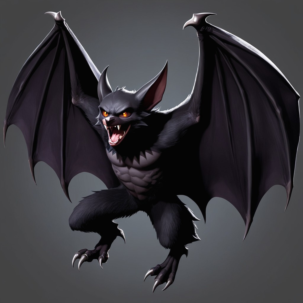 Fierce Black Bat Creature with Menacing Features