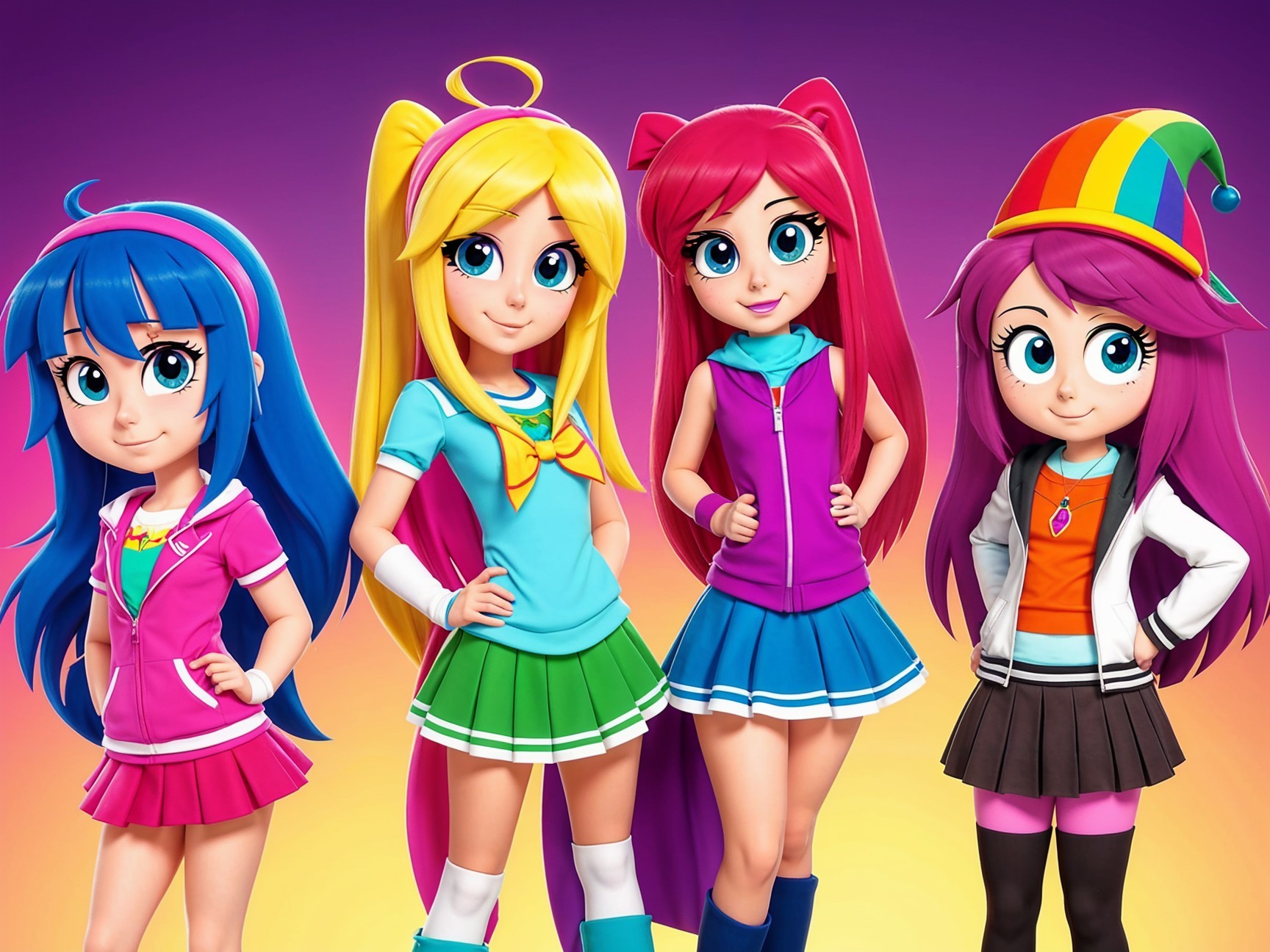 Colorful Animated Girls with Unique Styles and Background