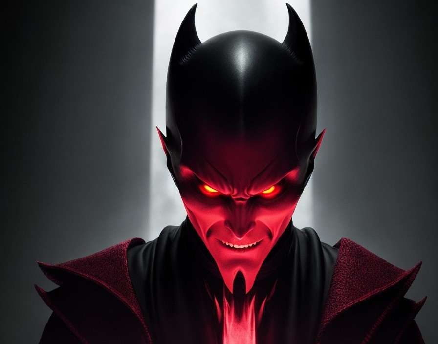 Menacing figure with black skin and glowing red eyes