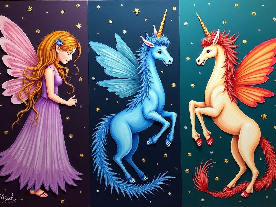 Whimsical Panels of Fairies and Winged Unicorns