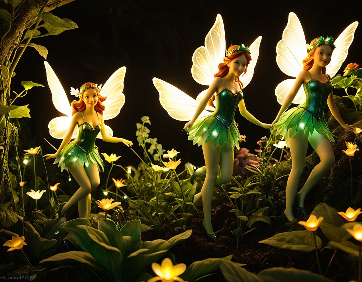 Whimsical Fairy Figurines in a Magical Garden Scene