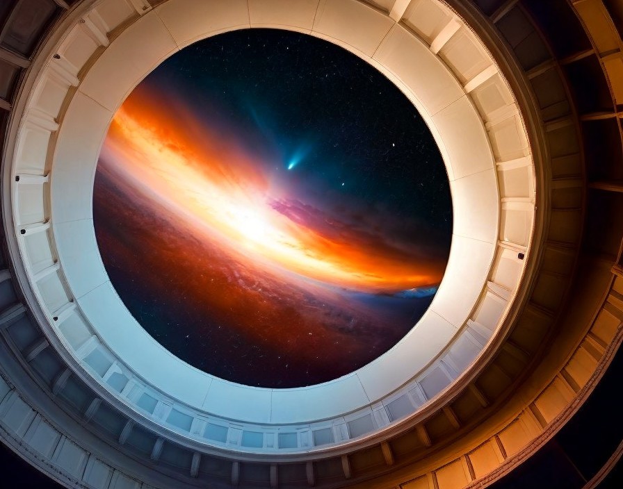 Circular Cosmic Scene in Grand Architectural Structure
