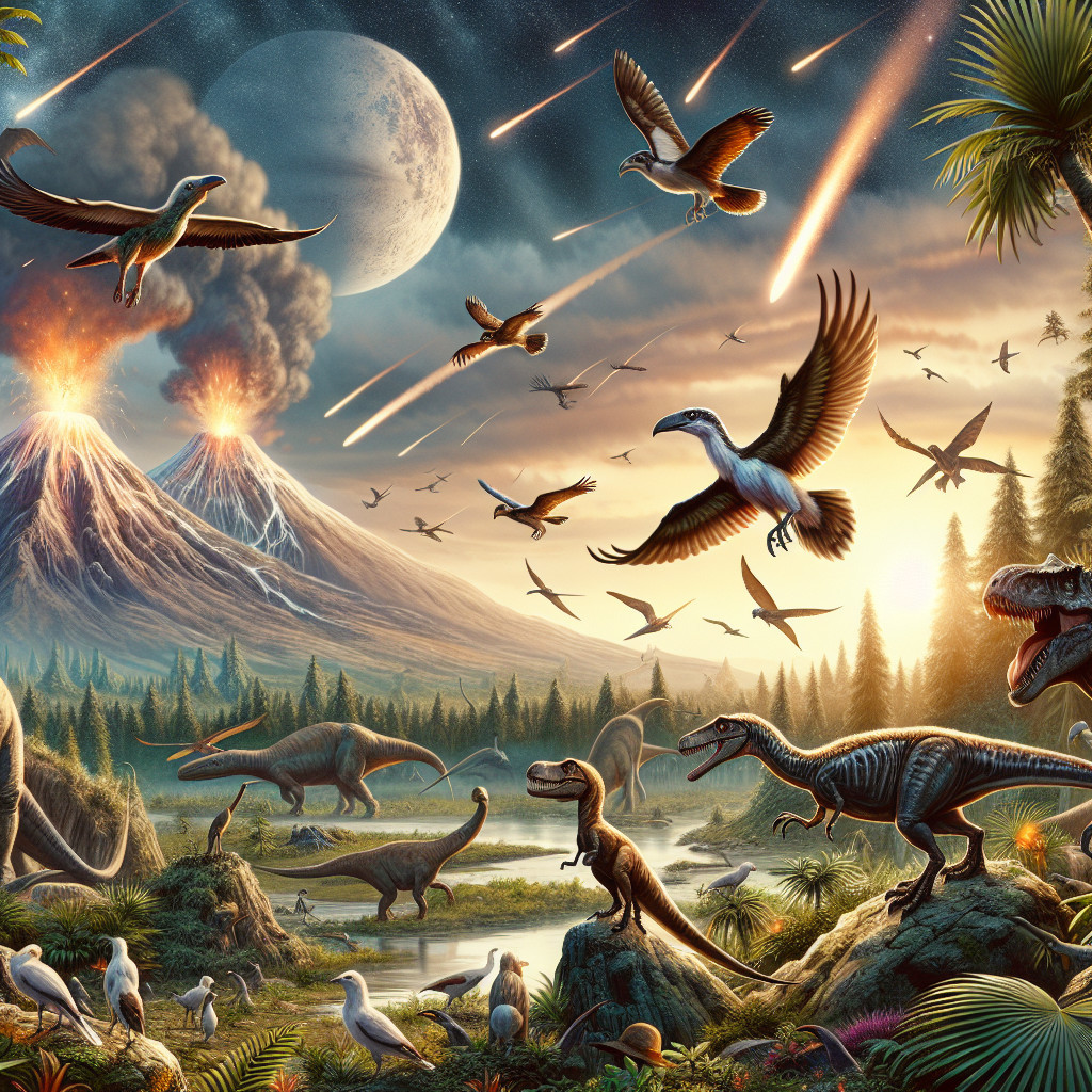 Prehistoric Landscape with Dinosaurs and Birds