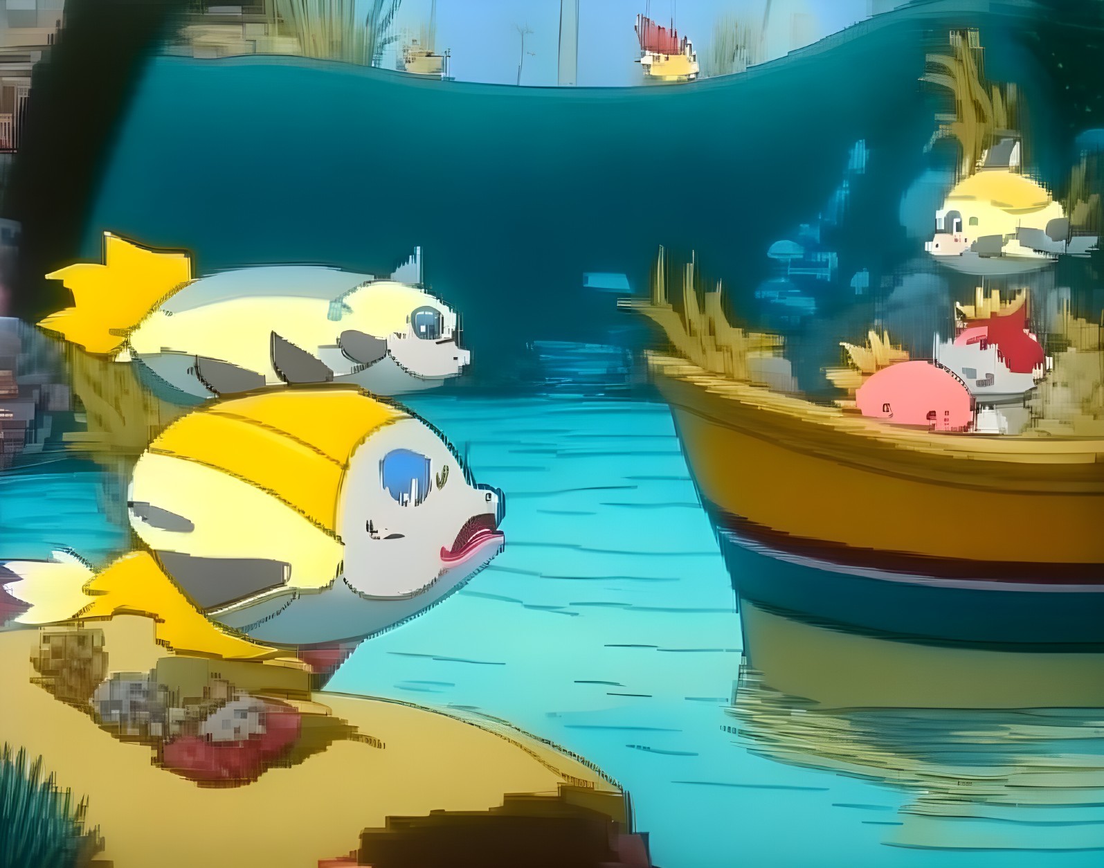 Colorful Cartoon Fish in a Vibrant Underwater Scene