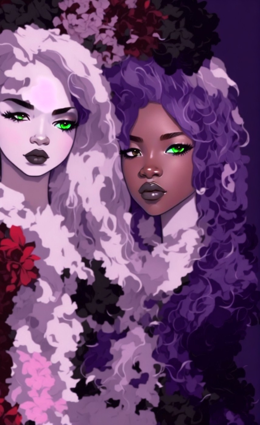 Vibrant Figures with Colorful Hairstyles and Green Eyes