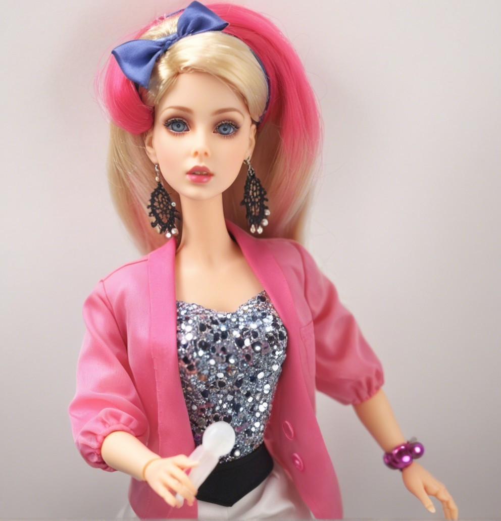 Stylish doll with blonde hair and pink highlights