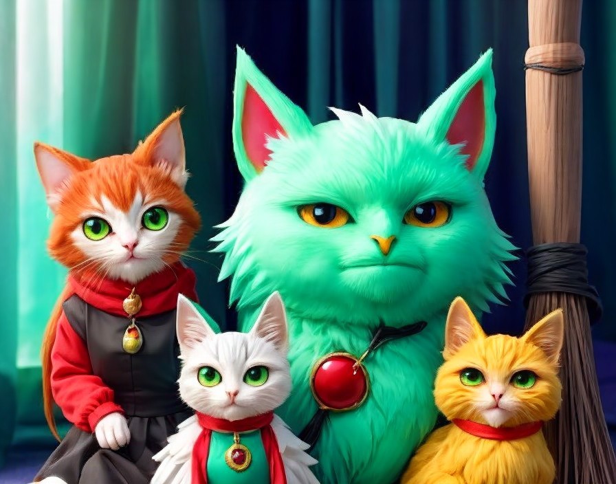 Whimsical Anthropomorphic Cats in Vibrant Colors