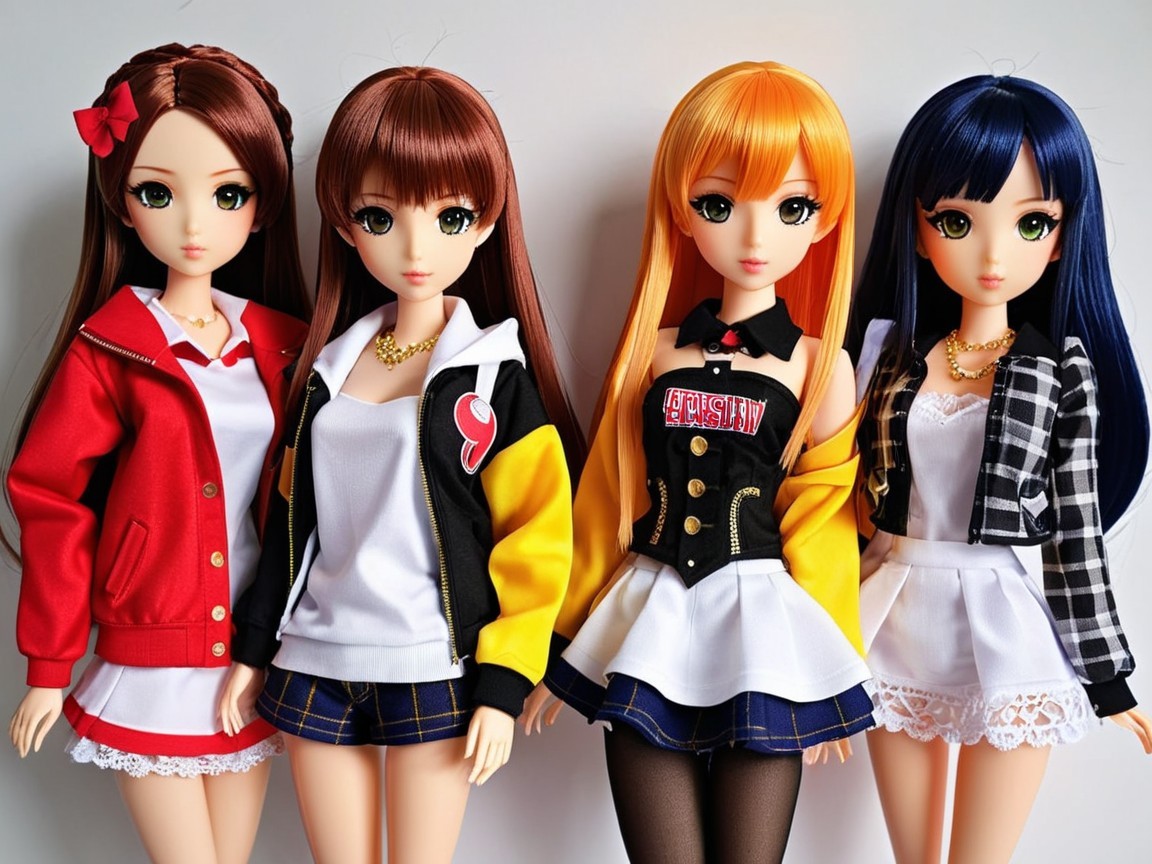 Display of Four Unique Fashion Dolls with Distinct Styles