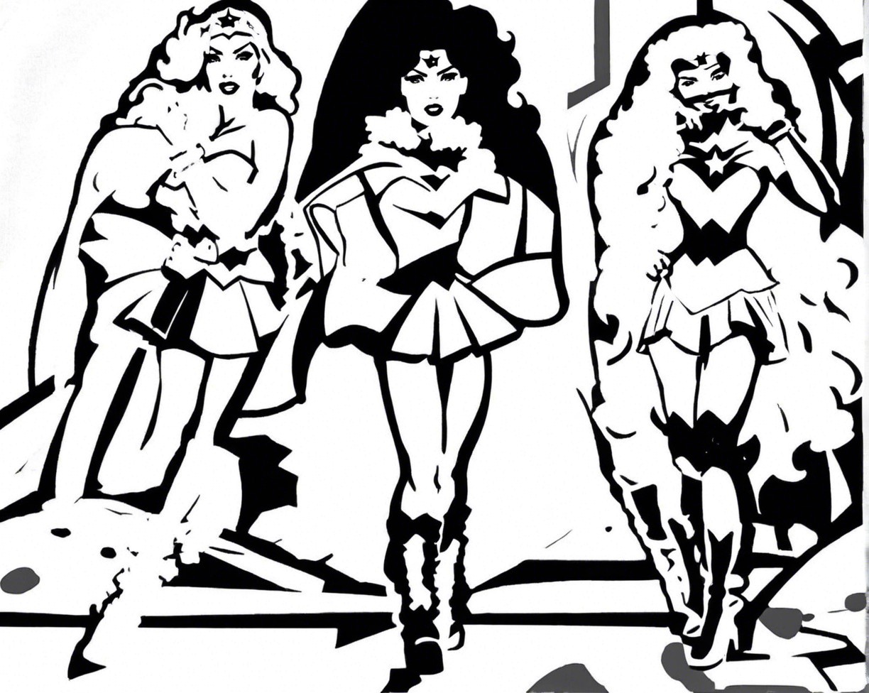 Three Female Superheroes in Bold Black-and-White Art