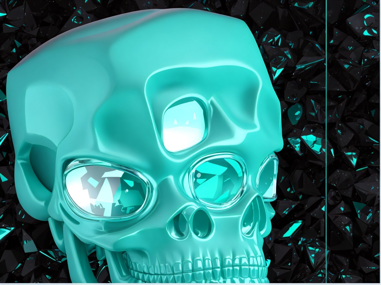 Turquoise Skull with Black Crystals Background