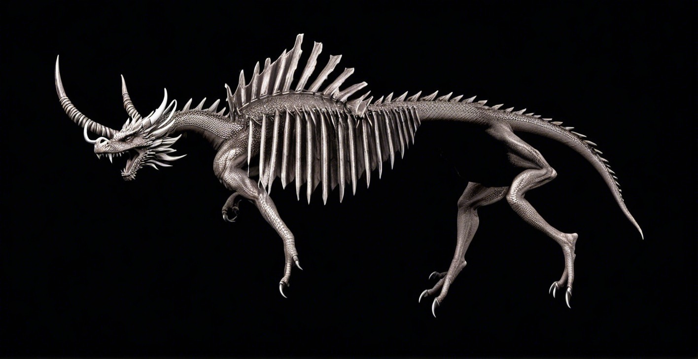 Mythical Dragon with Spikes and Curved Horns