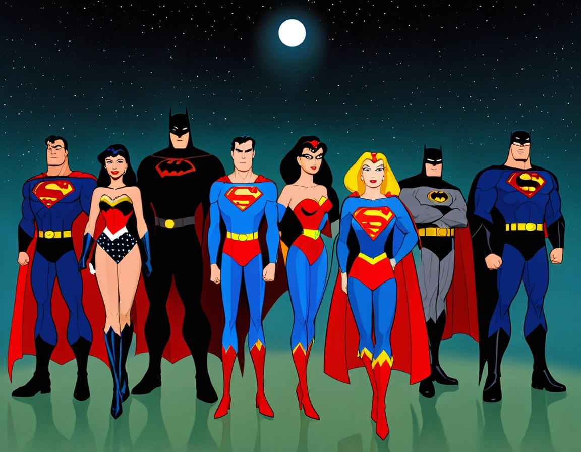Superheroes in Night Scene Under Full Moon