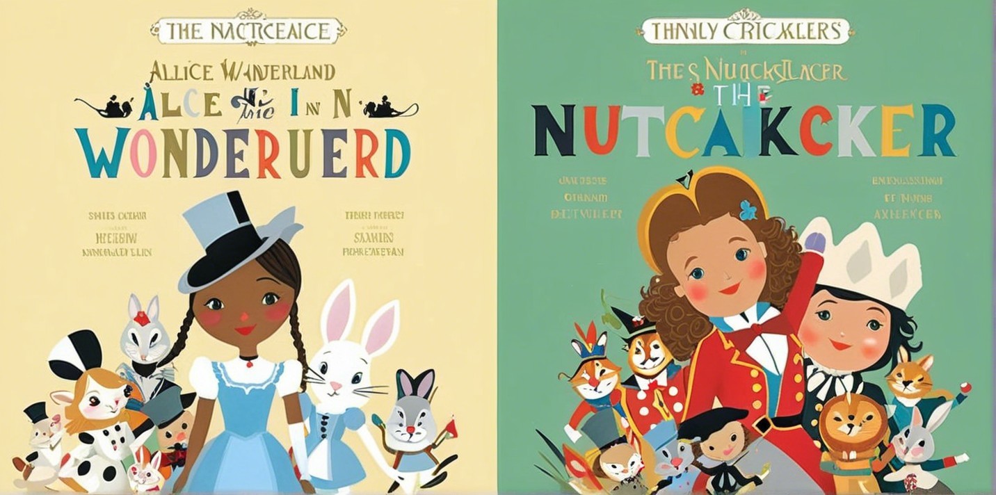 Whimsical Book Covers of Alice in Wonderland and Nutcracker