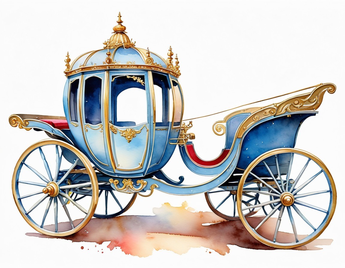 Ornate Light Blue Carriage with Golden Accents