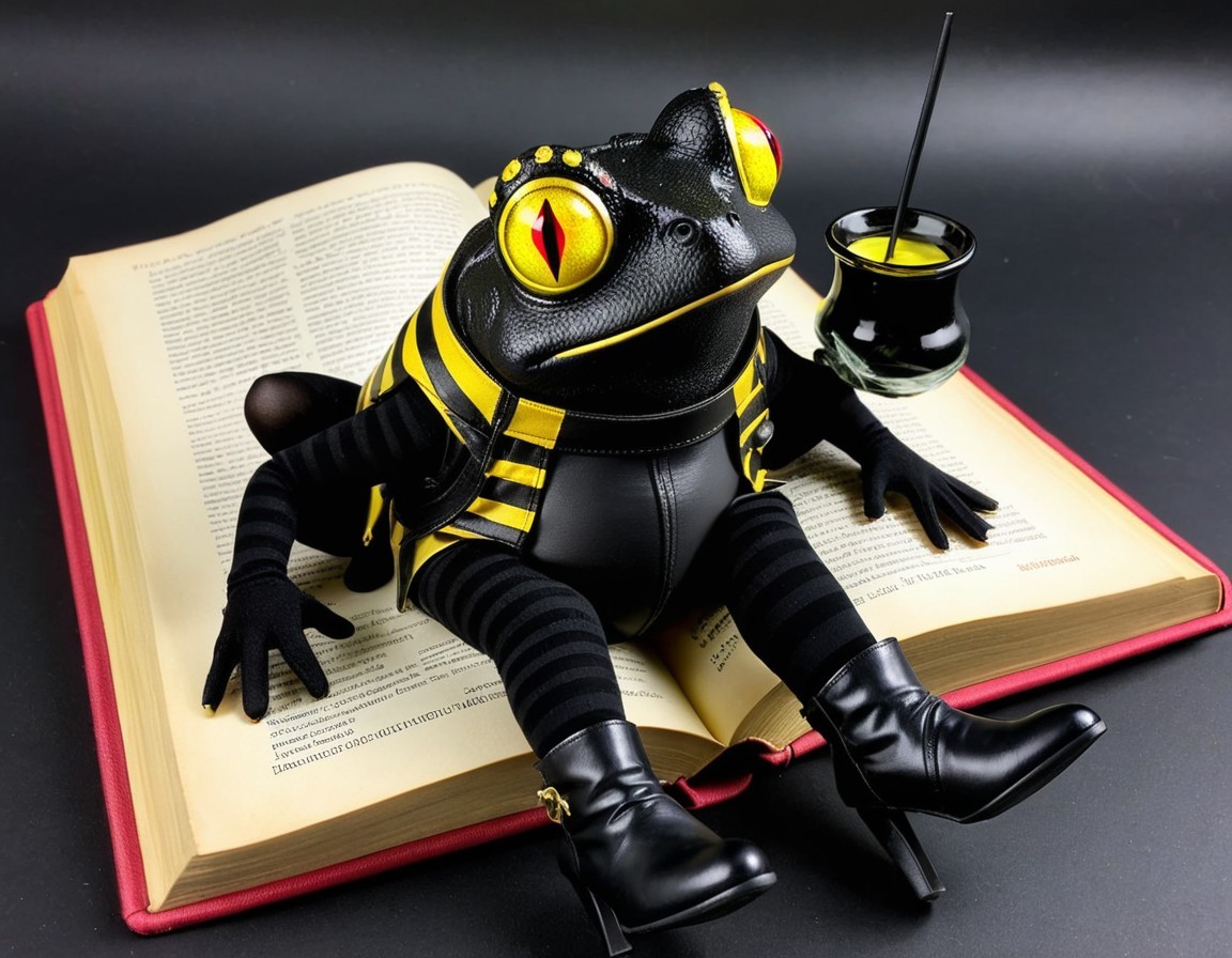 Whimsical Frog Character on Open Book with Drink