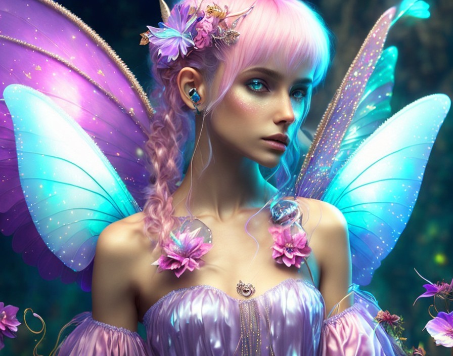 Fairy with Iridescent Wings in Mystical Forest