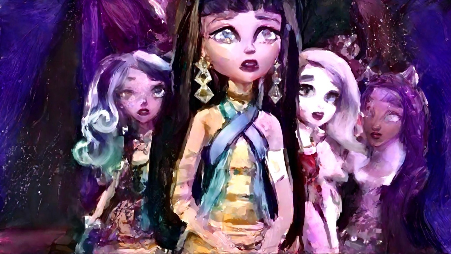 Stylized Characters with Large Eyes in Abstract Setting