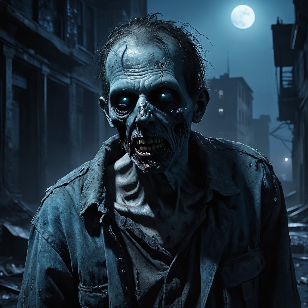 Desolate Urban Landscape with Grotesque Zombie Figure