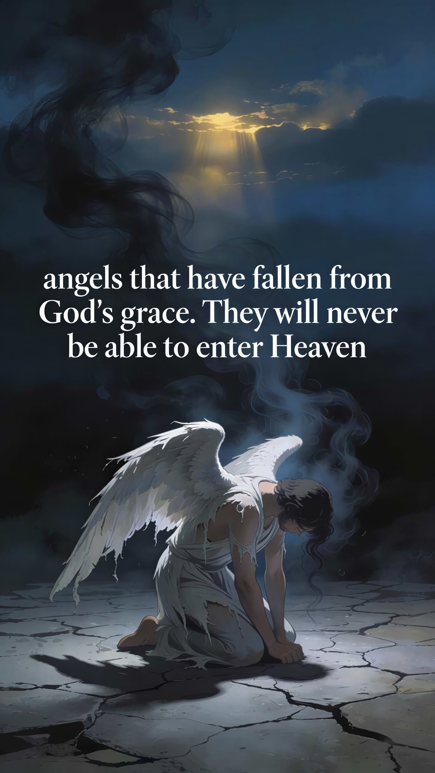 Fallen Angel with Tattered Wings in Dramatic Landscape