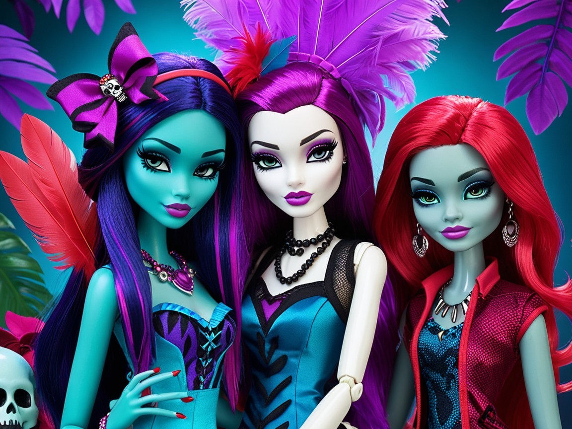 Colorful Dolls with Unique Hair and Intricate Outfits