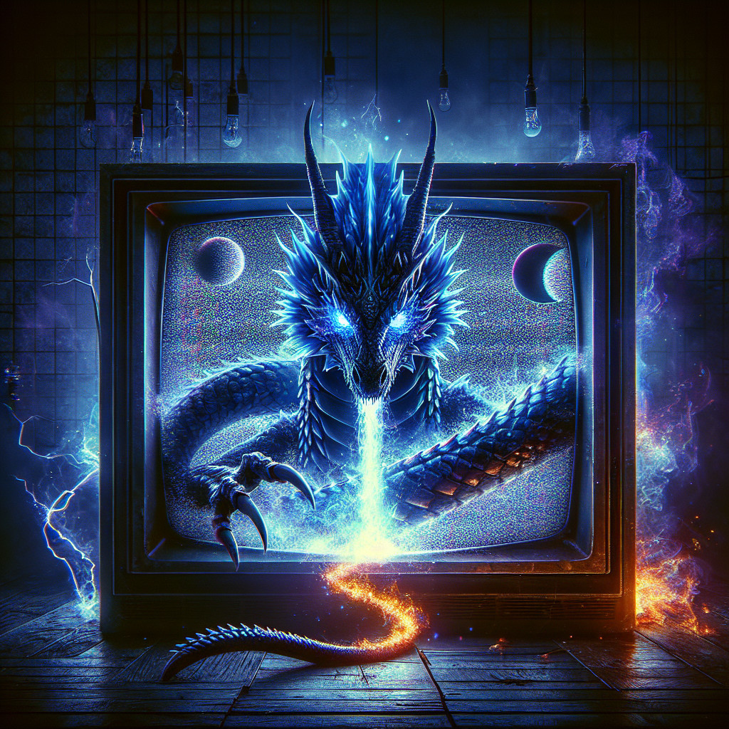 Mythical dragon with blue scales in dark setting