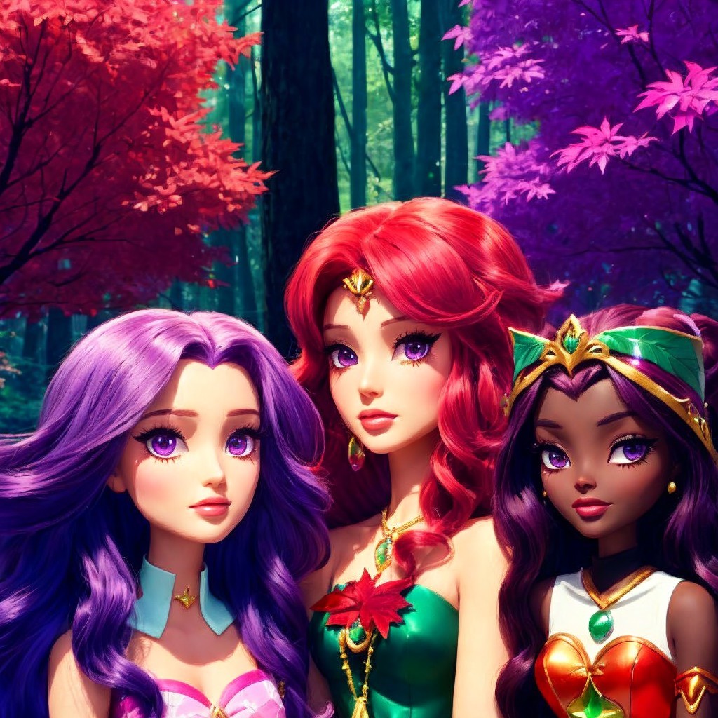 Dolls in an Enchanted Forest with Nature-Inspired Outfits