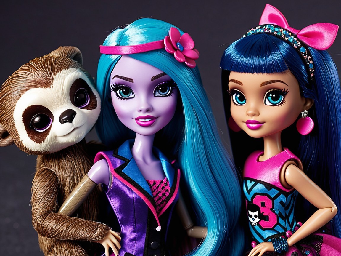 Brightly Colored Dolls with Vibrant Hairstyles and Sloth