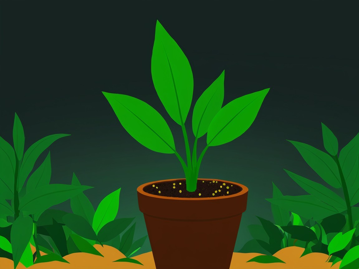 Flat Illustration of a Potted Plant with Foliage