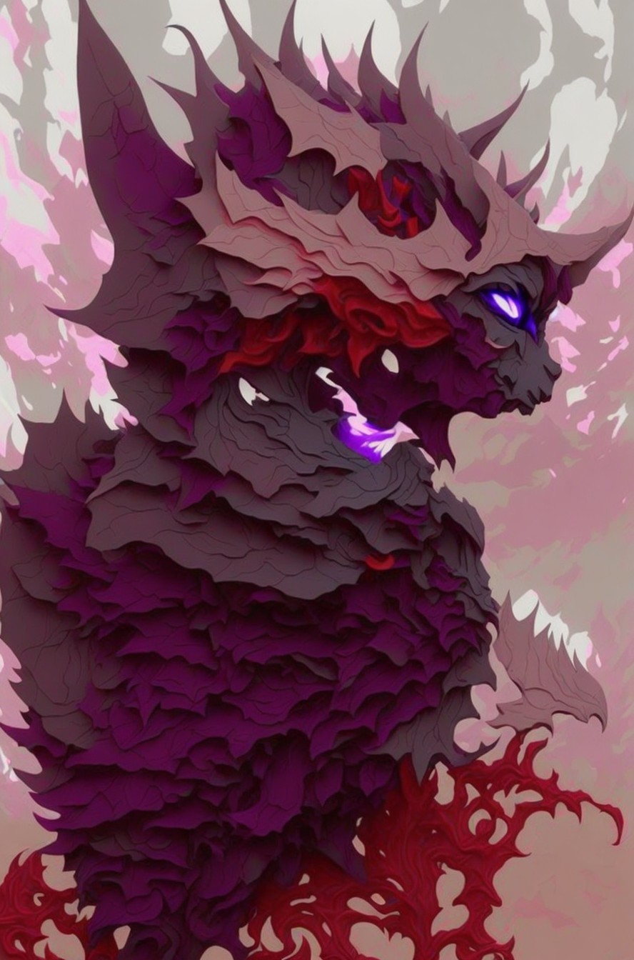Surreal Abstract Creature with Purple and Red Layers