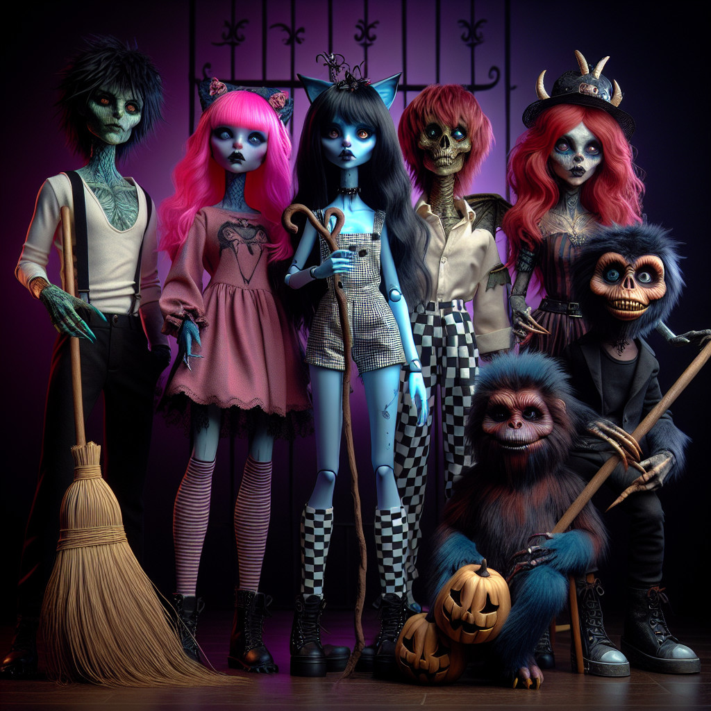 Whimsical Spooky Dolls in Halloween-Themed Display