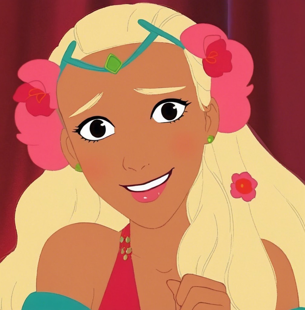 Colorful Character with Blonde Hair and Floral Accents