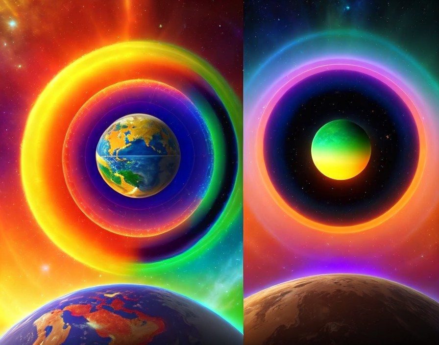 Vibrant Cosmic Landscapes with Colorful Rings