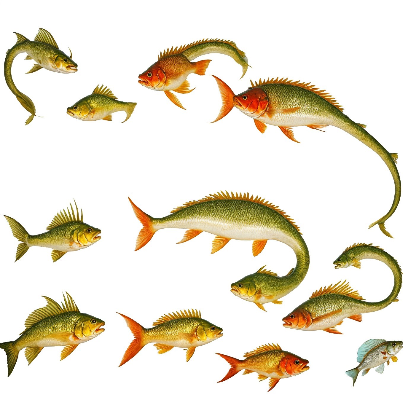Vibrant Illustration of Diverse Fish Species and Colors