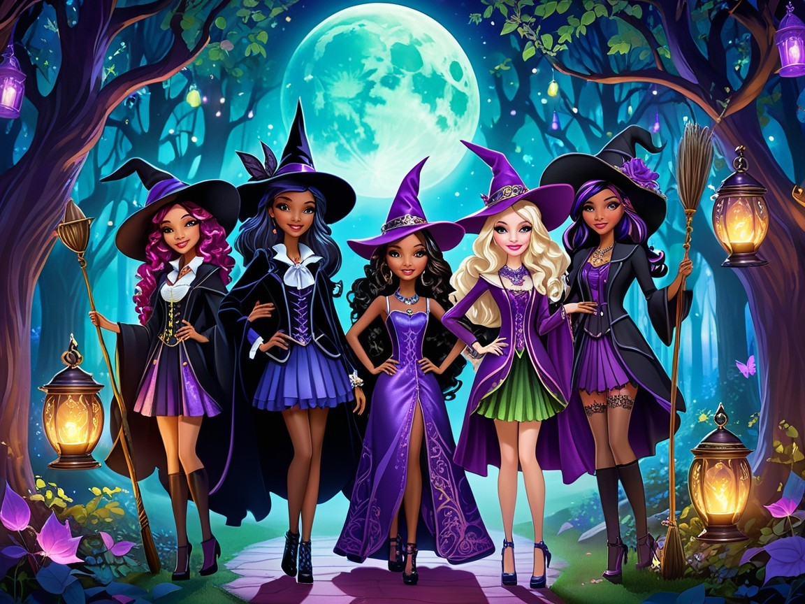 Enchanting Witches in a Mystical Forest Scene