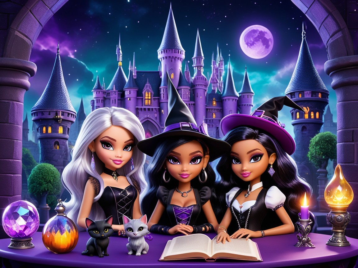 Witches Gather Around Magical Table with Enchanted Items