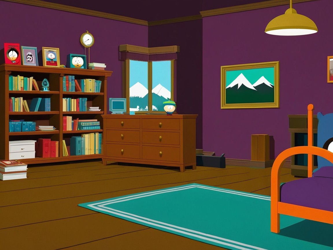 Cozy Room with Purple Walls and Mountain View